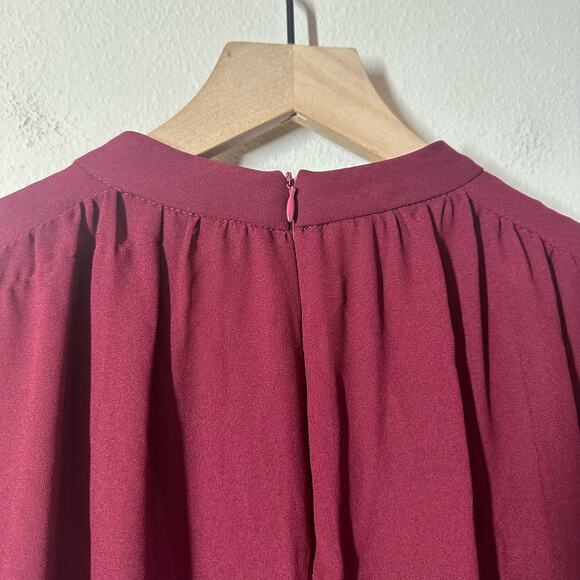 TCEC Maroon Chiffon Smocked Ruffle Dress Large Holiday Event Party - Picture 5 of 8